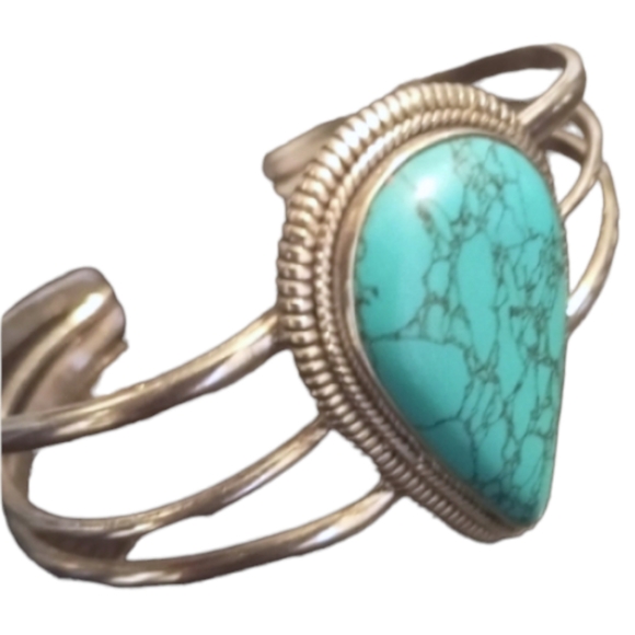 Large Handmade Spider Web Turquoise Sterling Silver Triple Band Cuff Bra… - Picture 4 of 6